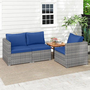 3 Pieces Patio Sectional Sofa Set PE Rattan Modular Couch Furniture Set with Soft Cushions-Navy view 7