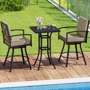 3 Pieces Patio Swivel Bar Set with Soft Cushions and Umbrella Hole-Brown view 3