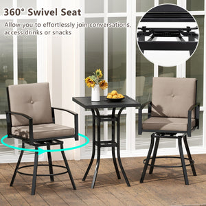 3 Pieces Patio Swivel Bar Set with Soft Cushions and Umbrella Hole-Brown view 7