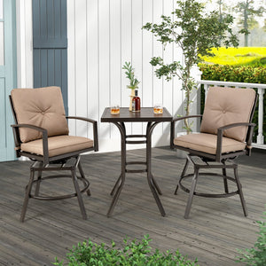 3 Pieces Patio Swivel Bar Table Set with Removable Cushions and Rustproof Metal Frame view 2
