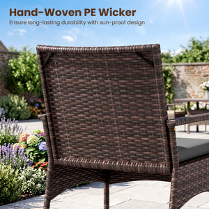 3 Pieces PE Wicker Rocking Bistro Set with 2-Tier Side Table Cushions and Ergonomic Armchairs for Porch-Gray view 8