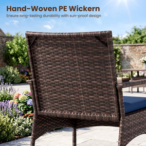3 Pieces PE Wicker Rocking Bistro Set with 2-Tier Side Table Cushions and Ergonomic Armchairs for Porch-Navy view 8