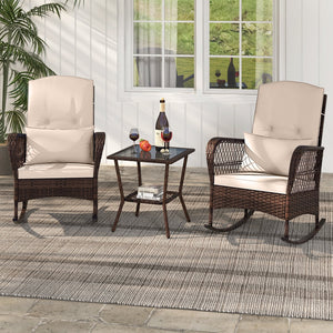 3 Pieces Rocking Bistro Set with 2-Tier Coffee Table-Brown view 2