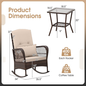3 Pieces Rocking Bistro Set with 2-Tier Coffee Table-Brown view 5