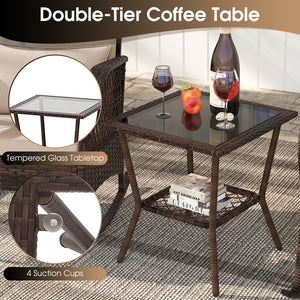 3 Pieces Rocking Bistro Set with 2-Tier Coffee Table-Brown view 8