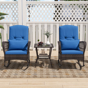 3 Pieces Rocking Bistro Set with 2-Tier Coffee Table-Navy view 3