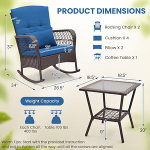 3 Pieces Rocking Bistro Set with 2-Tier Coffee Table-Navy view 4