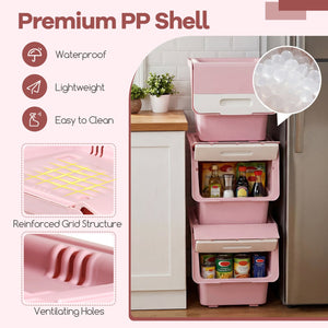 3 Pieces Storage Bins on Wheels Stackable Plastic Boxes with Stay-Open Lid (M)-Pink view 8