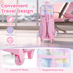 3 Pieces Unicorn Rolling Backpack for Kids with Lunch Box-Pink view 8