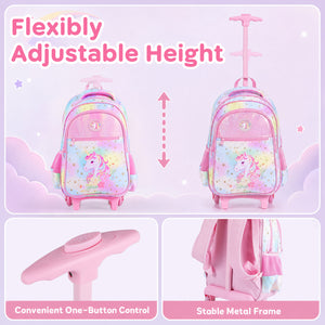 3 Pieces Unicorn Rolling Backpack for Kids with Lunch Box-Pink view 9