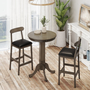 3 Pieces Wood Bar Table Set for 2 Round Pub Table with Pedestal Base and 2 Armless Stools view 2
