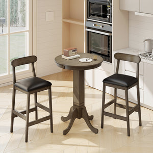 3 Pieces Wood Bar Table Set for 2 Round Pub Table with Pedestal Base and 2 Armless Stools view 6