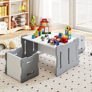 3-Piese Toddler Set with 2 Stools and Activity Table-Gray view 2