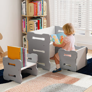 3-Piese Toddler Set with 2 Stools and Activity Table-Gray view 3