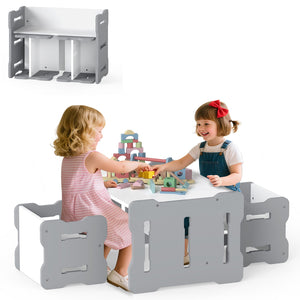 3-Piese Toddler Set with 2 Stools and Activity Table-Gray view 4