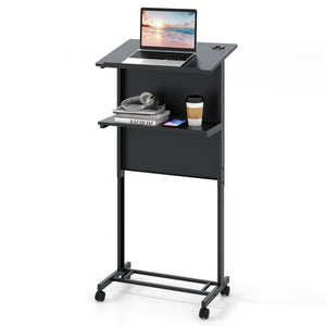 3-Position Height Adjustable Lectern Table with Tilted Tabletop-Black view 4