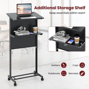 3-Position Height Adjustable Lectern Table with Tilted Tabletop-Black view 6