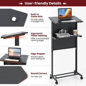 3-Position Height Adjustable Lectern Table with Tilted Tabletop-Black view 9