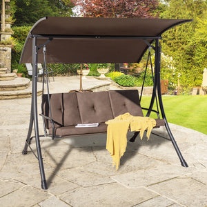 3-Seat Outdoor Porch Swing with Adjustable Canopy and Padded Cushions-Brown view 2