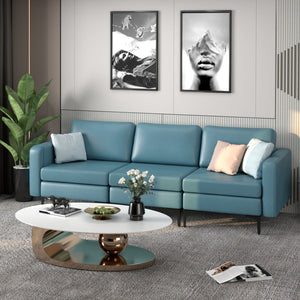 3-Seat Sectional Sofa Couch with Armrest Magazine Pocket and Metal Leg-Blue view 2