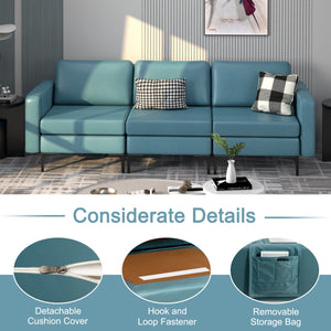 3-Seat Sectional Sofa Couch with Armrest Magazine Pocket and Metal Leg-Blue view 9