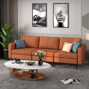 3-Seat Sectional Sofa Couch with Armrest Magazine Pocket and Metal Leg-Orange view 2