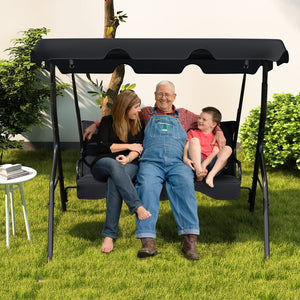 3 Seat Outdoor Patio Canopy Swing with Cushioned Steel Frame-Black view 3