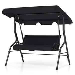3 Seat Outdoor Patio Canopy Swing with Cushioned Steel Frame-Black view 4