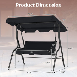 3 Seat Outdoor Patio Canopy Swing with Cushioned Steel Frame-Black view 5