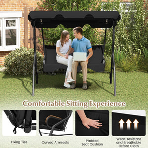 3 Seat Outdoor Patio Canopy Swing with Cushioned Steel Frame-Black view 6