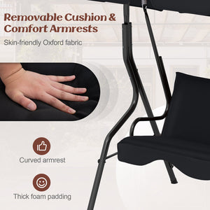 3 Seat Outdoor Patio Canopy Swing with Cushioned Steel Frame-Black view 8