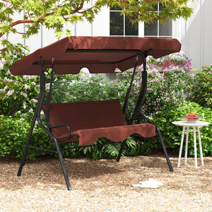 3 Seat Outdoor Patio Canopy Swing with Cushioned Steel Frame-Brown view 2