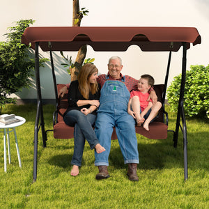 3 Seat Outdoor Patio Canopy Swing with Cushioned Steel Frame-Brown view 3