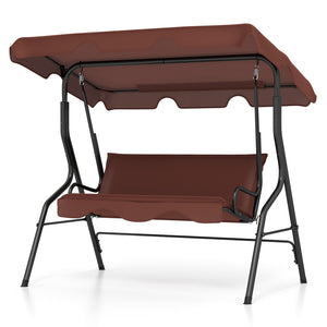 3 Seat Outdoor Patio Canopy Swing with Cushioned Steel Frame-Brown view 4