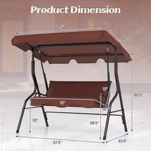 3 Seat Outdoor Patio Canopy Swing with Cushioned Steel Frame-Brown view 5