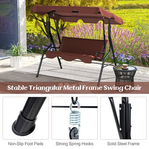 3 Seat Outdoor Patio Canopy Swing with Cushioned Steel Frame-Brown view 7