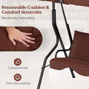 3 Seat Outdoor Patio Canopy Swing with Cushioned Steel Frame-Brown view 9