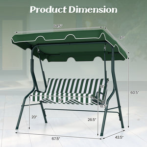3 Seat Outdoor Patio Canopy Swing with Cushioned Steel Frame-Green view 5