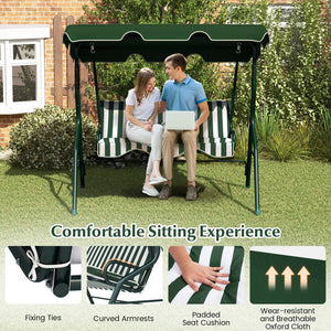 3 Seat Outdoor Patio Canopy Swing with Cushioned Steel Frame-Green view 6