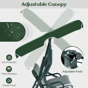 3 Seat Outdoor Patio Canopy Swing with Cushioned Steel Frame-Green view 7