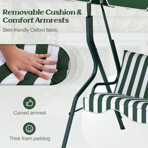 3 Seat Outdoor Patio Canopy Swing with Cushioned Steel Frame-Green view 8