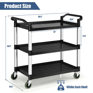 3-Shelf Utility Service Cart Aluminum Frame 490lbs Capacity with Casters view 5