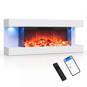 3-Sided, White Wall Mount Electric WiFi Fireplace with Floating Mantel and 12 Flame Ambient Colors-40 inches