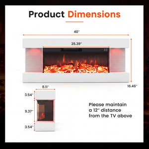 3-Sided, White Wall Mount Electric WiFi Fireplace with Floating Mantel and 12 Flame Ambient Colors-40 inches view 5