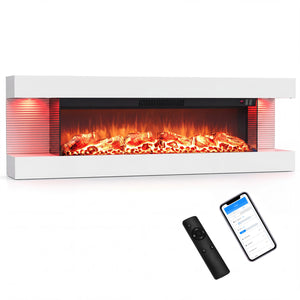 3-Sided, White Wall Mount Electric WiFi Fireplace with Floating Mantel and 12 Flame Ambient Colors-50 inches view 4
