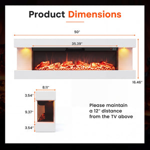 3-Sided, White Wall Mount Electric WiFi Fireplace with Floating Mantel and 12 Flame Ambient Colors-50 inches view 5