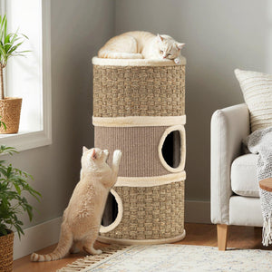 3-Story Cat Condo 28 Inch Multi-level Cat Hideaway with Sisal Scratching Pad-Brown view 6