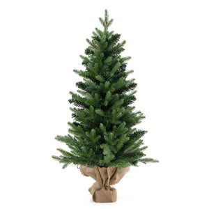 3 Feet Mini Pre-Lit Artificial Christmas Tree Tabletop Xmas Tree with Burlap Base view 4