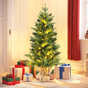 3 Feet Mini Pre-Lit Artificial Christmas Tree Tabletop Xmas Tree with Burlap Base view 6