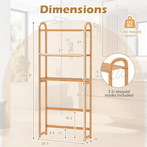 3-Tier Bamboo Bathroom Floor Organizer with 5-Position Shelves and 3 Hooks-Natural view 5